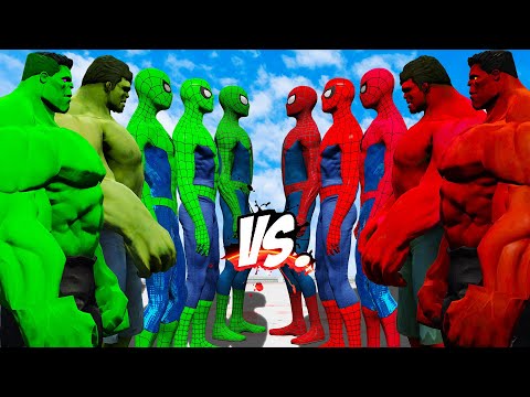 TEAM RED HULK & SPIDER-MAN vs TEAM GREEN HULK & GREEN SPIDER-MAN - EPIC SUPERHEROES WAR
