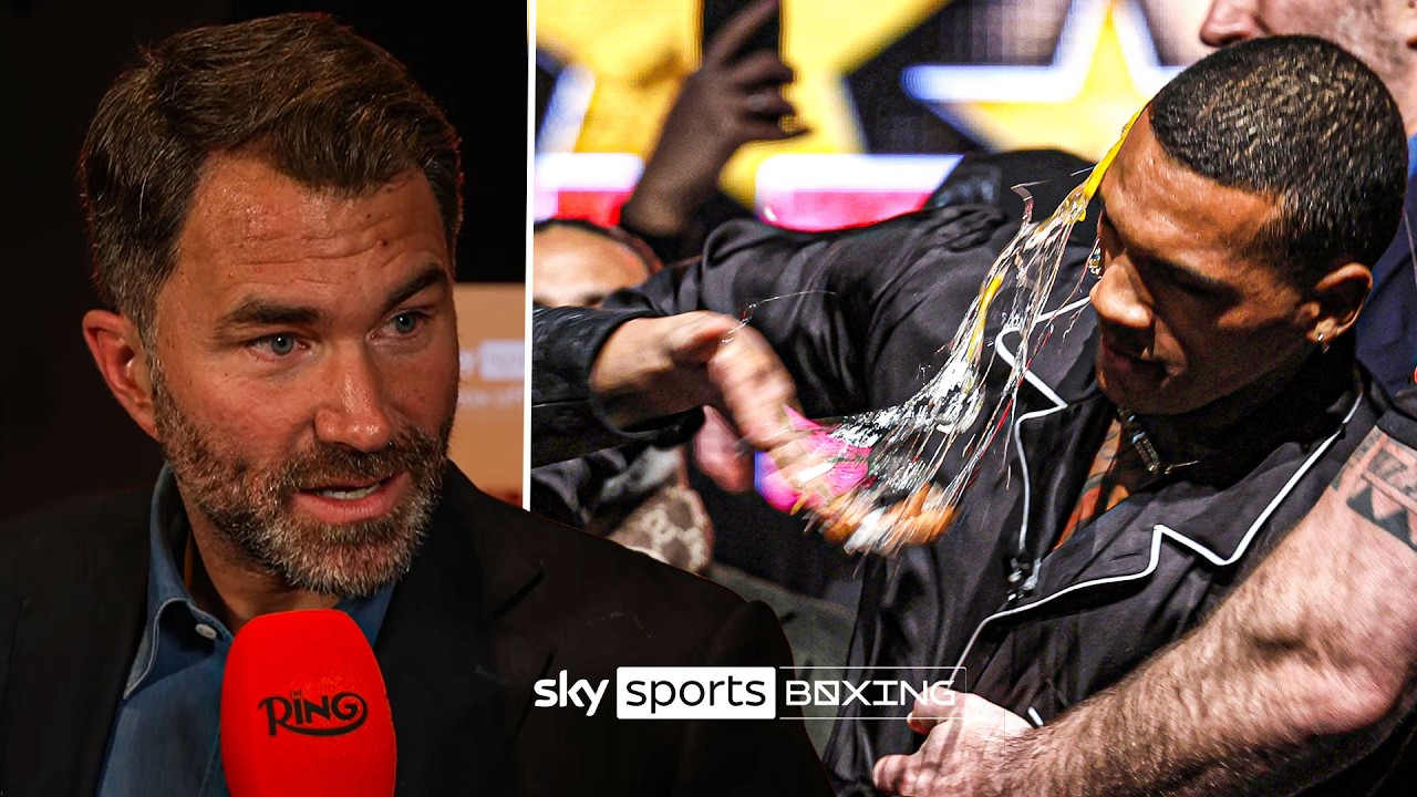Eddie Hearn reacts to Chris Eubank Jr slapping Conor Benn with an egg