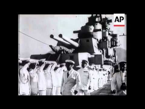 Mussolini Reviews Italian Warship