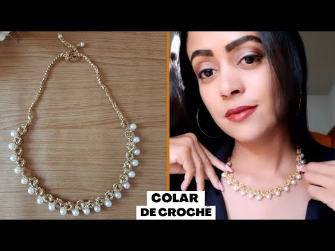 COLAR DE CROCHÊ COM PÉROLAS FÁCIL
