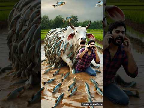 millions of Dangerous fish covered the cow 😭 The farmer is worried #ai #cow #fish