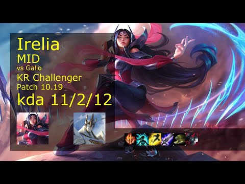 Irelia Mid vs Galio - KR Challenger 11/2/12 Patch 10.19 Gameplay // [롤] 이렐리아 vs 갈리오 미드