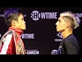 JERWIN ANCAJAS MEAN MUGS FERNANDO MARTINEZ WITH MONSTER SIZED JAW IN FIRST FACE OFF AT FINAL PRESSER