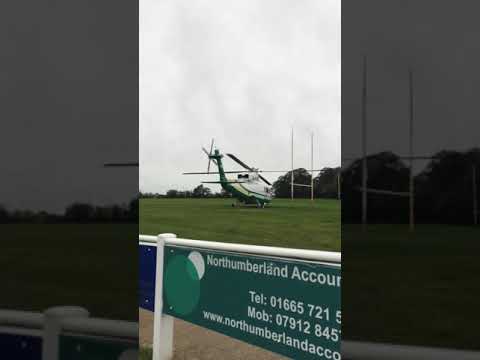 Helicopter land at the rugby club alnwick