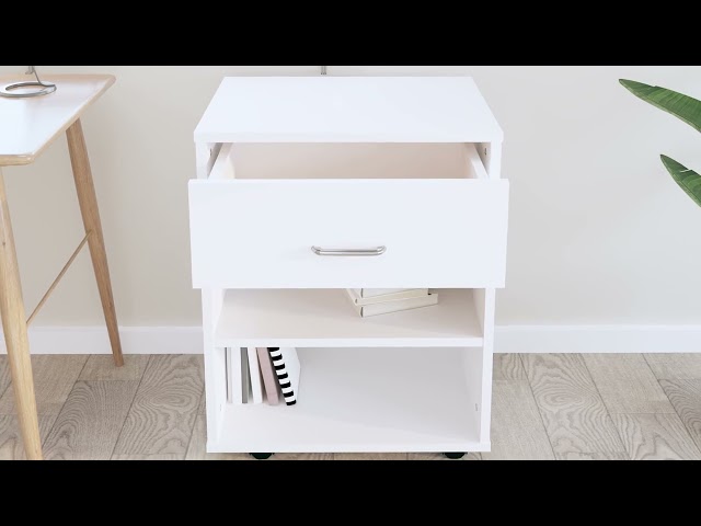 Video teaser for 808467 vidaXL Rolling Cabinet White 46x36x59 cm Engineered Wood
