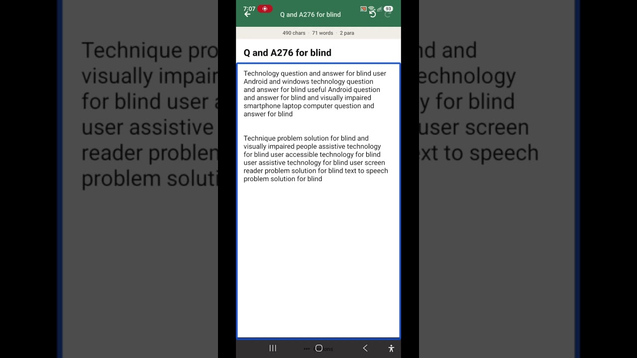 Q and A276 for blind image description Samsung  TalkBack Google Gemini YouTube accessibility