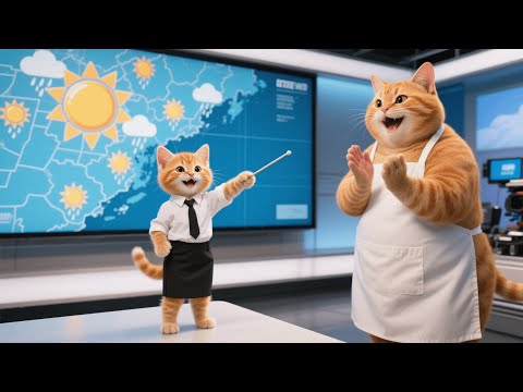 Ginger Kitten Becomes a Weather Reporter for the First Time—With Mama Cat Help 🐱🌦️