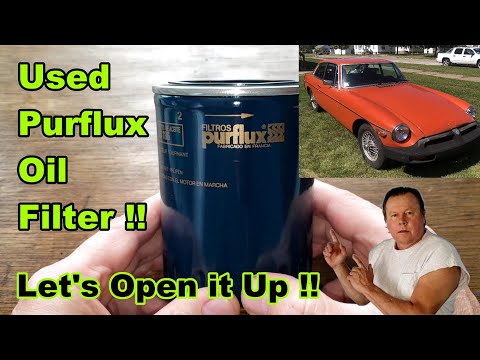 Purflux LS186 Oil Filter Cut Open, Used Purflux Oil Filter Cut Open