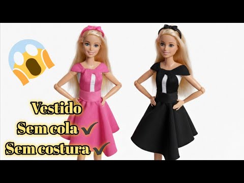 Vestido sem cola e sem costura para Barbie diy | como fazer roupa de Bonecas