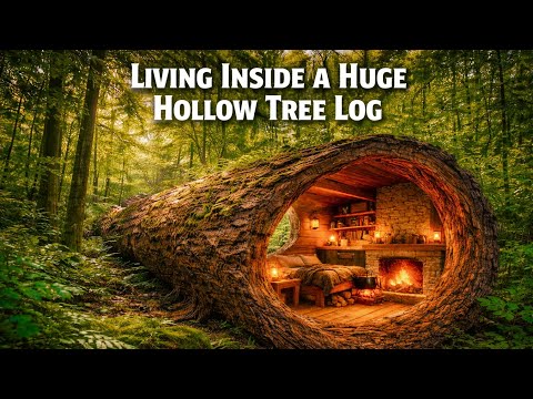 Living Inside a Huge Hollow Tree Log I Secretly Converted Into a Modern Shelter