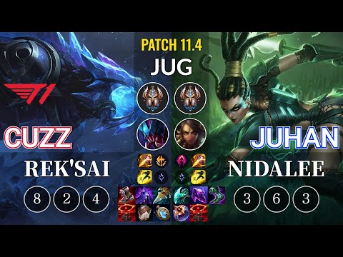 T1 Cuzz Rek'Sai vs Juhan Nidalee Jungle - KR Patch 11.4