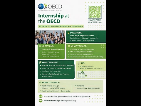 OECD Internship Programme 2026 | Fully Funded International Internship (€1000/Month) | UG PG PhD