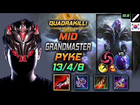 GrandMaster Pyke Mid vs Ryze - 천상계 미드 파이크 드락 칼날비 - LOL KR 12.8