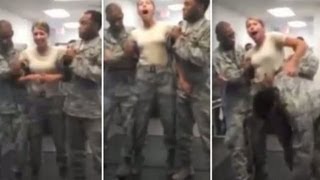 Taser shock makes woman squeeze colleague's groin during Air Force training.