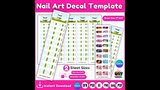 Nail Art Decal Template,  Nail Design Template, Nail Blank Template, Waterslide Nail Decals,