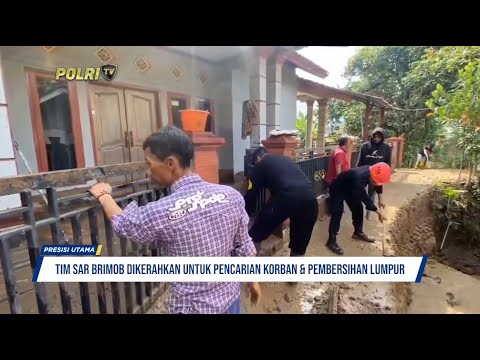 SAR BRIMOB EVAKUASI DAN BERSIHKAN MATERIAL LONGSOR BANDUNG BARAT