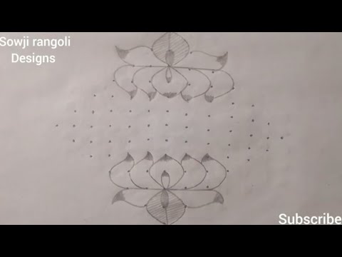 Beautiful Lotus Flowers rangoli design with 13*1 dots//Dasara muggulu//Sowji rangoli designs