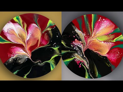 (143)Beautiful Flower Dip with Red & Black base and AU Floetrol/Abstract Flower Acrylic Painting