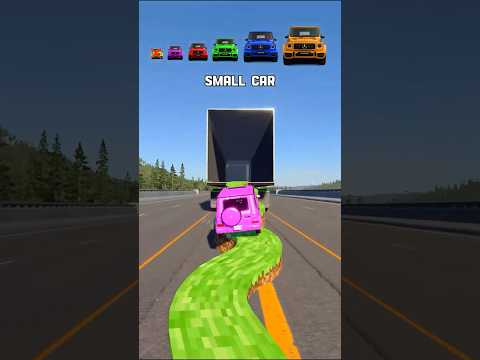 Big & Small Cars vs Moving Trailer with Wavy Ramp