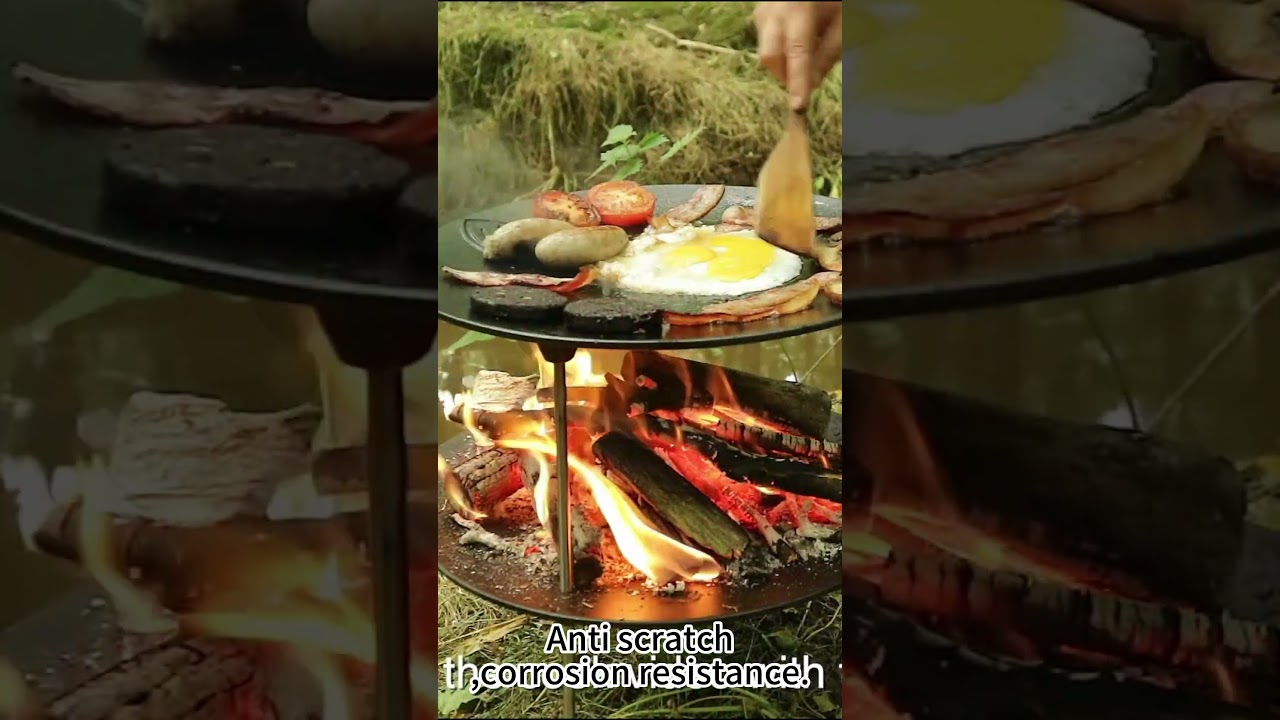 Outdoor Round Cast Iron Griddle Pan Barbecue Grill With Legs Barbecue Pan For Camping