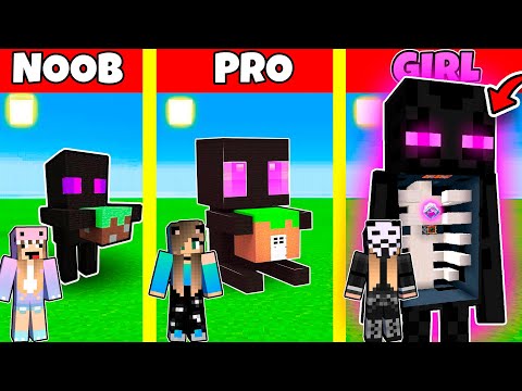 Minecraft Battle: ENDERMAN STATUE HOUSE BUILD CHALLENGE - NOOB vs PRO vs GIRL / Animation