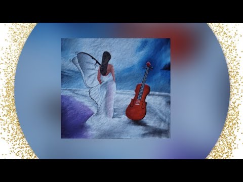 Fairy drawing in acrylic colour/dream painting/unique painting /guitar /beautiful sky painting