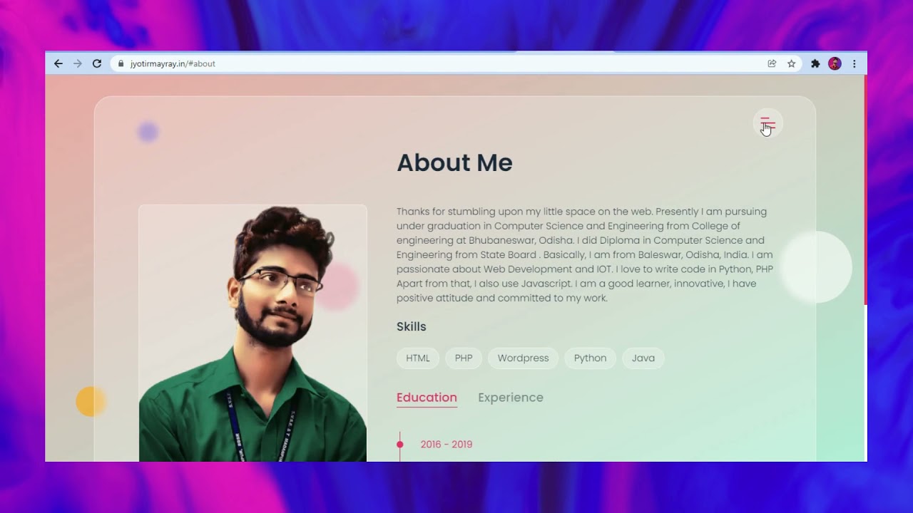 Html portfolio template free download | Responsive creative portfolio using HTML, CSS, JavaScript