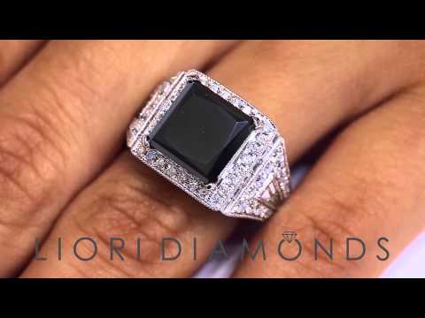BDR-SOLD-007 - 5.63 Carat Princess Cut Natural Black Diamond Engagement Ring 14k White Gold