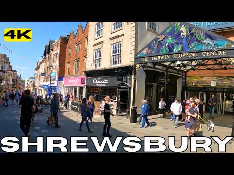 England SHREWSBURY Town Centre Walk Tour Great Britain United Kingdom 4k