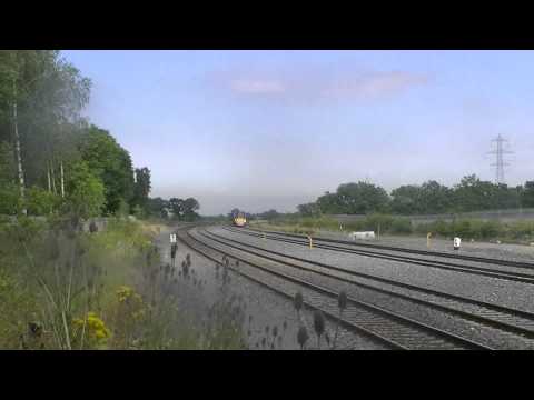 Irish Rail 201 loco 218 + mk4 set and 22000 DMU 22037 crossover at Stacumny Bridge