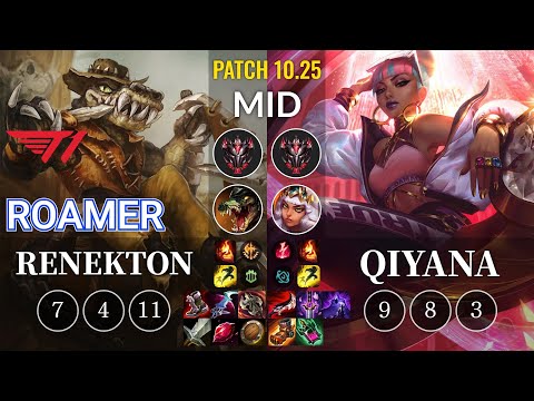 T1 Roamer Renekton vs Qiyana Mid - KR Patch 10.25