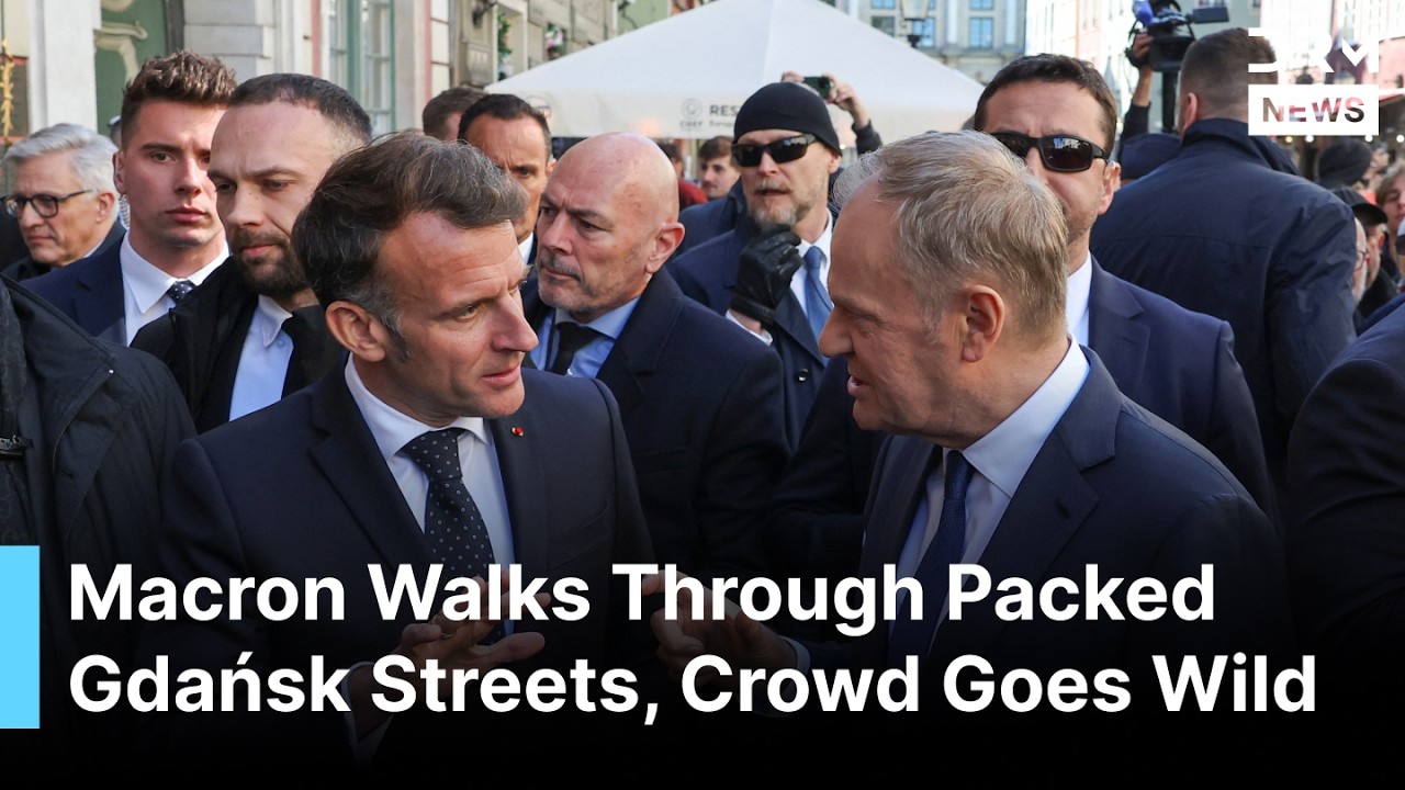 Massive Crowds Surround President Macron & Polish PM Tusk in Gdańsk as They Take Family Photo | AC1G