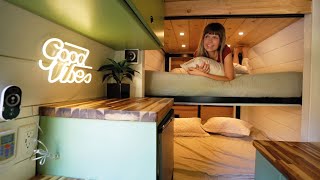 HER insane VAN CONVERSION seats & sleeps 4 w/ QUEEN-SIZE BED- LIFT Bunk-beds & Converting BATHROOM � by Nate Murphy