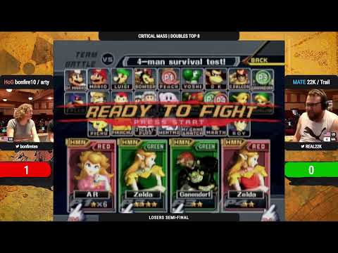 Critical Mass SSBM - Arty/bonfire10 (Red) vs. 22K/Trail (Green) - Melee Doubles LSF