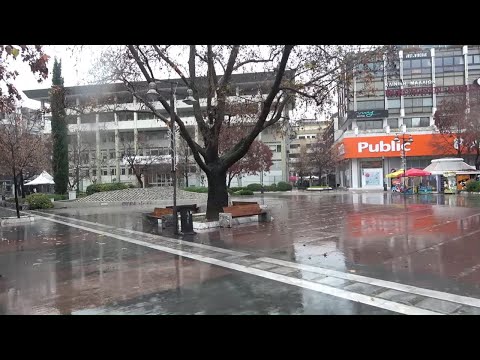 Larisa city in Greece - walking tour in the heavy rain (Jan 2021)