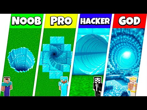Minecraft Battle: NOOB vs PRO vs HACKER vs GOD: DIAMOND TUNNEL PIT HOUSE BUILD CHALLENGE / Animation