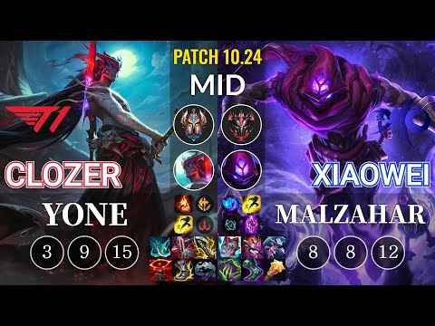 T1 Clozer Yone vs DMO Xiaowei Malzahar Mid - KR Patch 10.24