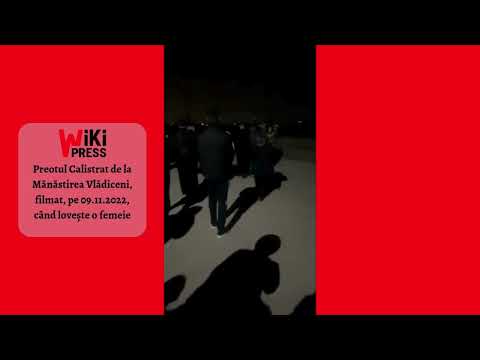 Preotul Calistrat de la Mănăstirea Vlădiceni, filmat, pe 09 11 2022, când lovește o femeie