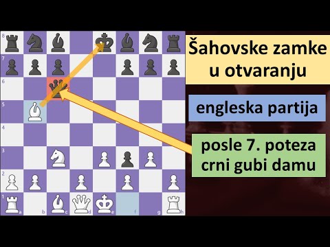 Šahovske zamke u otvaranju - engleska partija - beli žrtvuje skakača, ali uzima damu