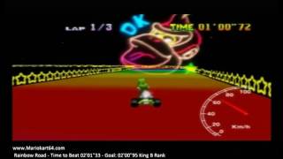 Mario Kart 64 - Time Trials - Rainbow Road 02'01"04 King C [N64 PAL] Video Lag