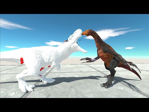 WHITE T-REX VS THERIZINOSAURUS DEATH RUN - Animal Revolt Battle Simulator