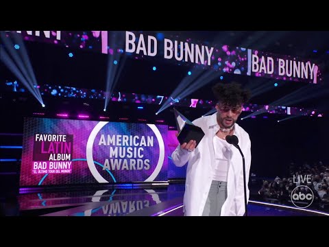 Bad Bunny Accepts the 2021 American Music Award for Favorite Latin Album - The American Music Awards