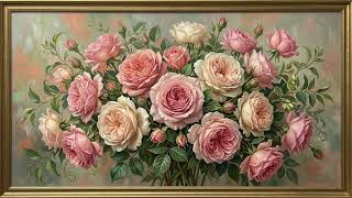 Romantic English Cottage Roses | Dusty Pink Vintage Oil Painting for Frame TV