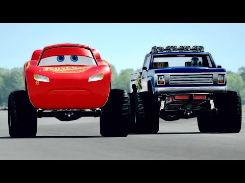 Lightning McQueen Monster Truck vs American Monster Truck at Top Gear Track