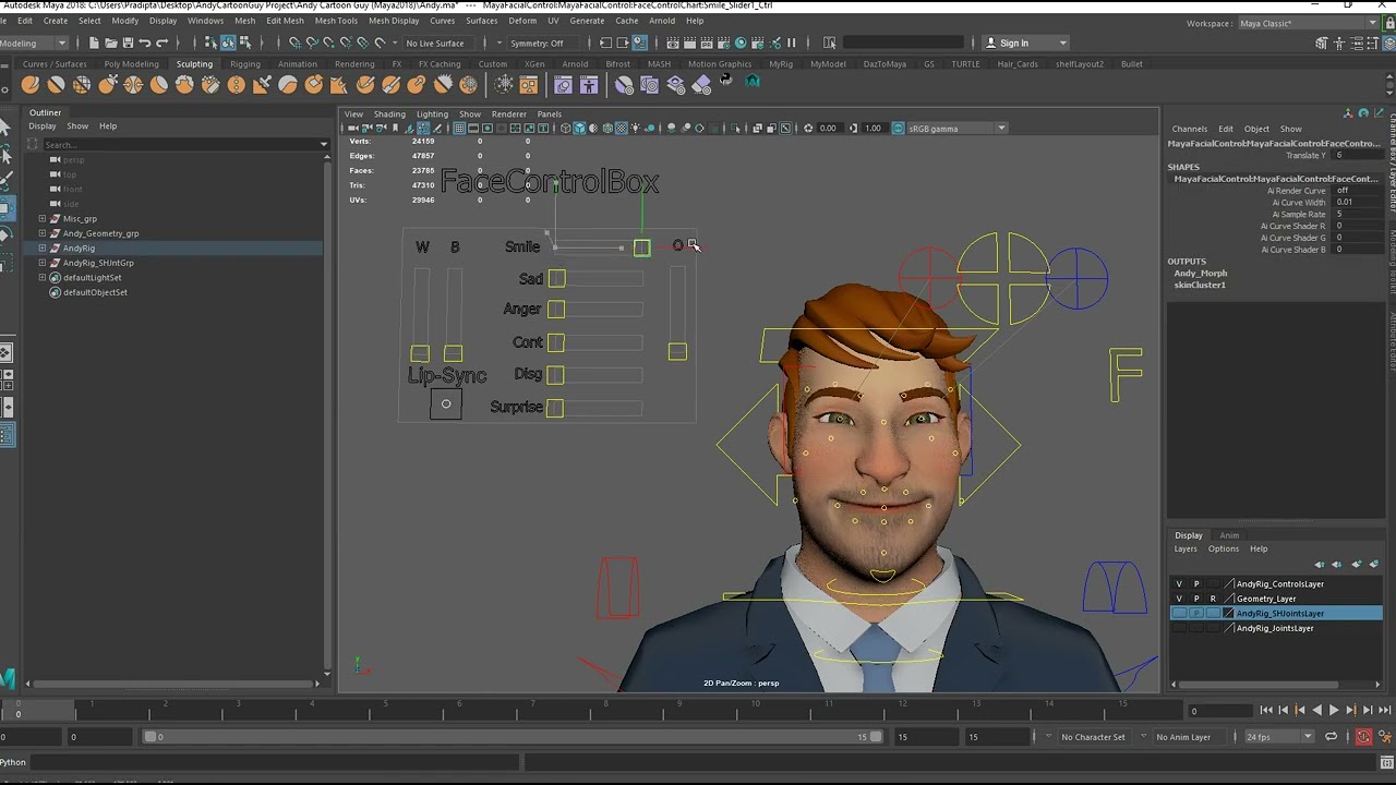Andy Cartoon Guy Rig 3D Model