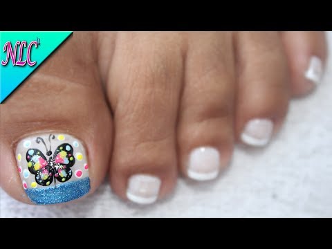 DECORACIÓN DE UÑAS PARA PIES MARIPOSA DE COLORES♥ – BUTTERFLY NAIL ART – FRENCH NAIL ART- NLC