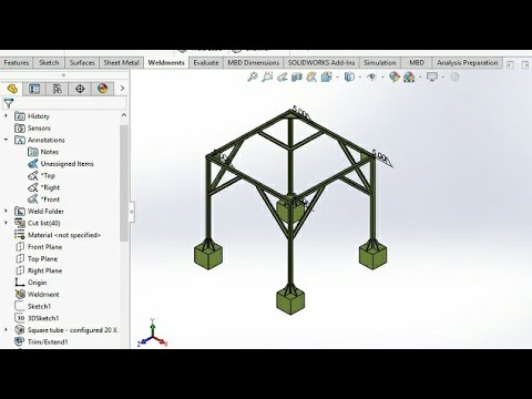 #Weldment structure design with solidworks weldment square tube design for gusset joint welding#
