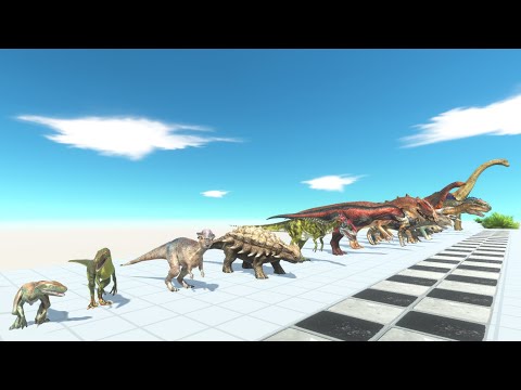Big Race 15 Dinosaurs in SandBox, which is the fastest? | Animal Revolt Battle Simulator