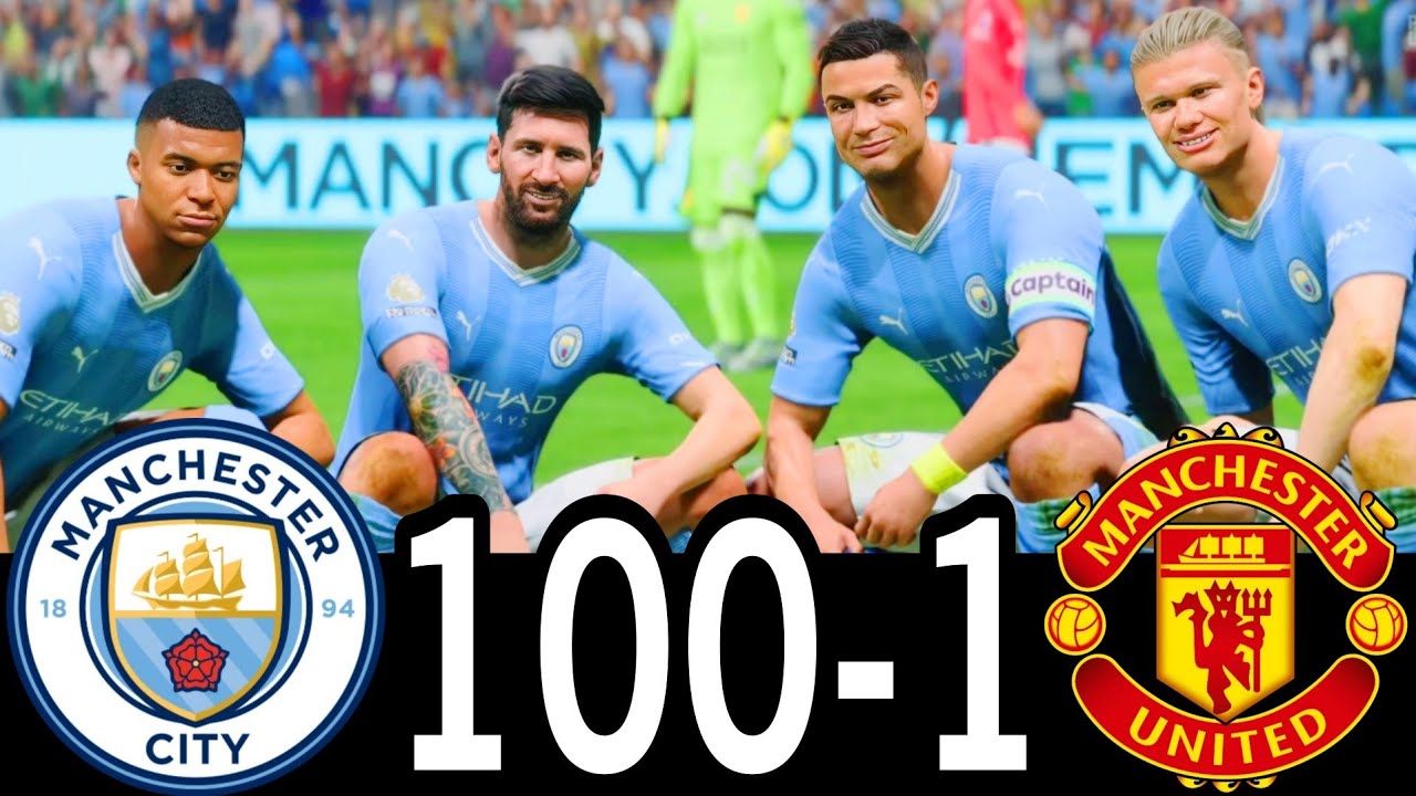 FC 24- MESSI RONALDO NEYMAR & MBAPPE | ALL STARS | MANCHESTER CITY 100-1 MANCHESTER UNITED #fc25