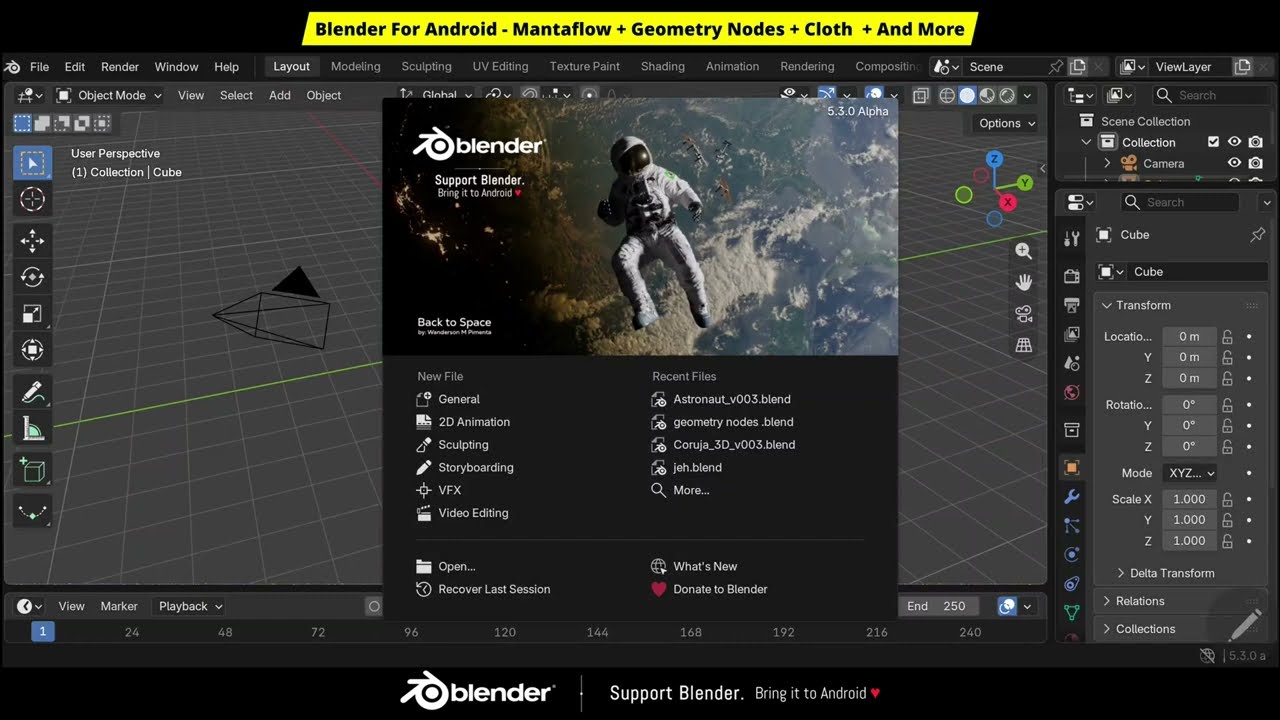 [ PROGRESS ] Blender For Android - Mantaflow + Geometry Nodes + Cloth  + And More